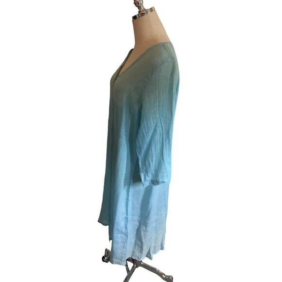 Color Me Cotton CMC Duster Women's Size Small Light Blue Linen 3/4 Sleeve - Picture 3 of 8